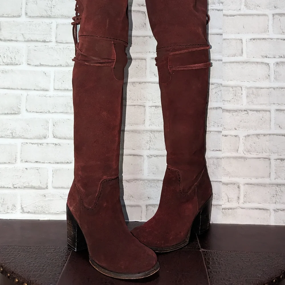 FreeBird Brock Over the Knee Red Vine Suede Boots size 8 - Picture 6 of 15